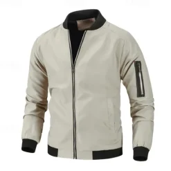 New OUKU Men's Lightweight Jacket Summer Jacket Bomber Jacket Windbreaker Vacation Leisure Sports Windproof Layered Slim Fit Fall Pure Color Classic & Timeless Minimalist Crewneck Regular Regular Fit Black