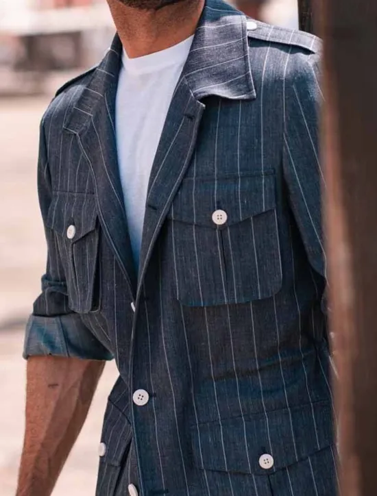 Best OUKU Men's Lightweight Jacket Shirt Jacket Formal Home Pocket Spring & Fall Stripes Vintage Fashion Shirt Collar Regular Jacket Navy Blue