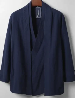 Online OUKU Men's Lightweight Jacket Summer Jacket Linen Jacket Vacation Daily Wear Durable Casual / Daily 2 in 1 Winter Spring & Fall Solid / Plain Color Japan and Korea Style Leisure Regular Black White Dark
