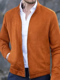 Clearance OUKU Men's Lightweight Jacket Transition Jacket Casual Jacket Vacation Daily Wearproof Pocket Fall & Winter Plain Fashion Classic Stand Collar Regular Black Navy Blue Orange Coffee Jacket