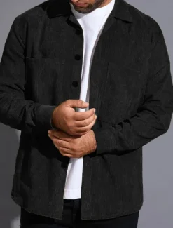 Outlet OUKU Men's Lightweight Jacket Trucker Jacket Shacket Daily Vacation Pocket Spring & Fall Plain Fashion Classic Lapel Regular Black Green Gray Jacket