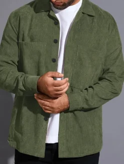 Outlet OUKU Men's Lightweight Jacket Trucker Jacket Shacket Daily Vacation Pocket Spring & Fall Plain Fashion Classic Lapel Regular Black Green Gray Jacket
