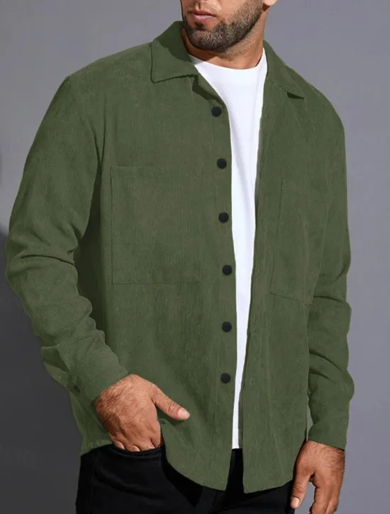 Outlet OUKU Men's Lightweight Jacket Trucker Jacket Shacket Daily Vacation Pocket Spring & Fall Plain Fashion Classic Lapel Regular Black Green Gray Jacket