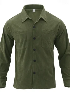 Outlet OUKU Men's Lightweight Jacket Trucker Jacket Shacket Daily Vacation Pocket Spring & Fall Plain Fashion Classic Lapel Regular Black Green Gray Jacket