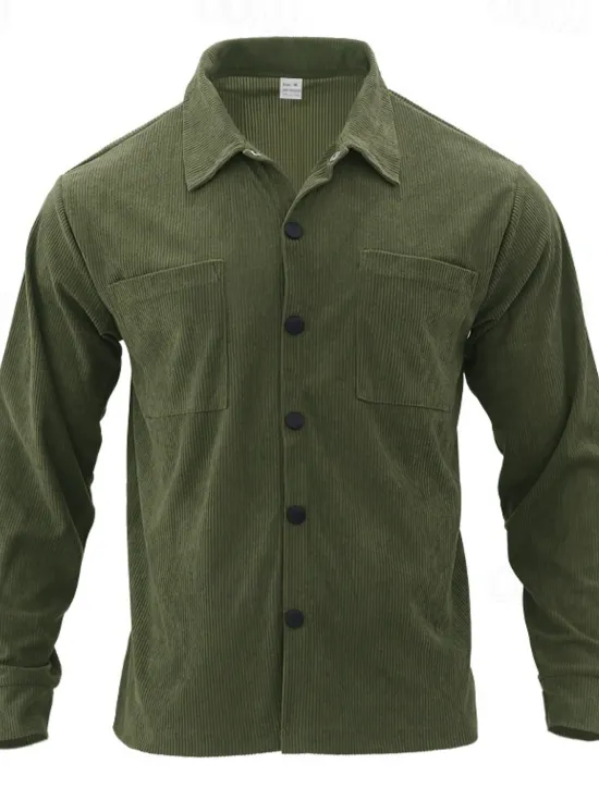 Outlet OUKU Men's Lightweight Jacket Trucker Jacket Shacket Daily Vacation Pocket Spring & Fall Plain Fashion Classic Lapel Regular Black Green Gray Jacket