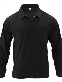 Outlet OUKU Men's Lightweight Jacket Trucker Jacket Shacket Daily Vacation Pocket Spring & Fall Plain Fashion Classic Lapel Regular Black Green Gray Jacket