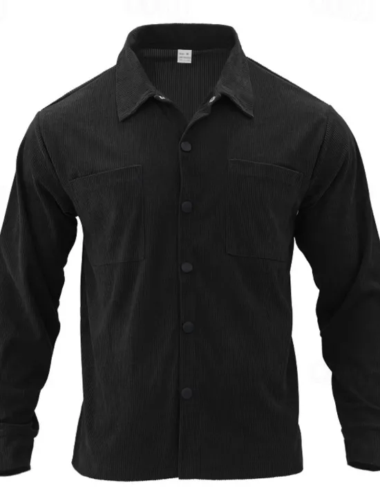 Outlet OUKU Men's Lightweight Jacket Trucker Jacket Shacket Daily Vacation Pocket Spring & Fall Plain Fashion Classic Lapel Regular Black Green Gray Jacket