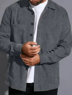 Outlet OUKU Men's Lightweight Jacket Trucker Jacket Shacket Daily Vacation Pocket Spring & Fall Plain Fashion Classic Lapel Regular Black Green Gray Jacket