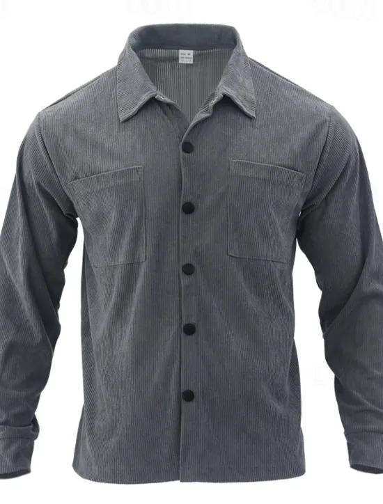 Outlet OUKU Men's Lightweight Jacket Trucker Jacket Shacket Daily Vacation Pocket Spring & Fall Plain Fashion Classic Lapel Regular Black Green Gray Jacket