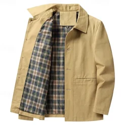 Online OUKU Men's Lightweight Jacket Trucker Jacket Outdoor Jacket Summer Jacket Daily Wear Workfashion Windproof Buttons Inside Pocket Spring Fall Plain Stylish Business Shirt Collar Regular Black khaki Army