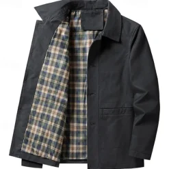Online OUKU Men's Lightweight Jacket Trucker Jacket Outdoor Jacket Summer Jacket Daily Wear Workfashion Windproof Buttons Inside Pocket Spring Fall Plain Stylish Business Shirt Collar Regular Black khaki Army