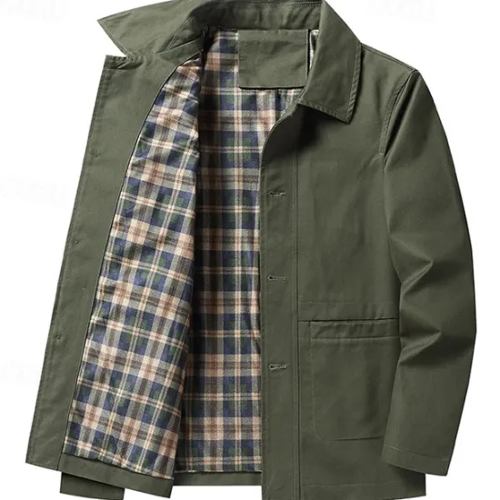Online OUKU Men's Lightweight Jacket Trucker Jacket Outdoor Jacket Summer Jacket Daily Wear Workfashion Windproof Buttons Inside Pocket Spring Fall Plain Stylish Business Shirt Collar Regular Black khaki Army