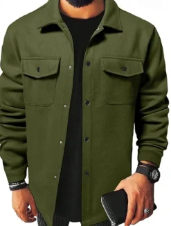 OUKU Men's Lightweight Jacket Trucker Jacket Summer Jacket Shirt Jacket Vacation Daily Pocket Fall & Winter Plain Fashion Classic Lapel Regular Apricot Black Yellow Navy Blue Light Grey Jacket