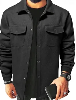 OUKU Men's Lightweight Jacket Trucker Jacket Summer Jacket Shirt Jacket Vacation Daily Pocket Fall & Winter Plain Fashion Classic Lapel Regular Apricot Black Yellow Navy Blue Light Grey Jacket