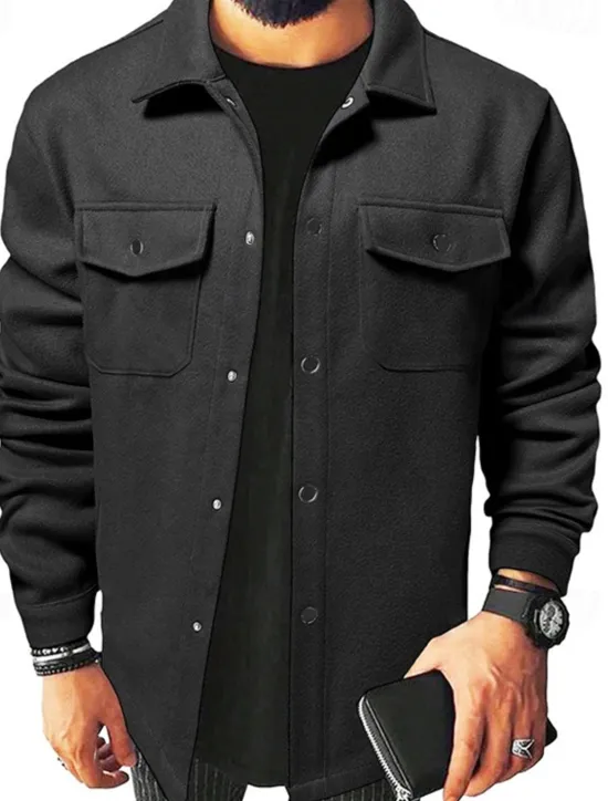 OUKU Men's Lightweight Jacket Trucker Jacket Summer Jacket Shirt Jacket Vacation Daily Pocket Fall & Winter Plain Fashion Classic Lapel Regular Apricot Black Yellow Navy Blue Light Grey Jacket