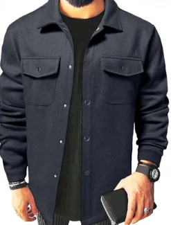 OUKU Men's Lightweight Jacket Trucker Jacket Summer Jacket Shirt Jacket Vacation Daily Pocket Fall & Winter Plain Fashion Classic Lapel Regular Apricot Black Yellow Navy Blue Light Grey Jacket