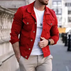 Discount OUKU Men's Lightweight Jacket Trucker Jacket Summer Jacket Shirt Jacket Vacation Daily Pocket Spring & Fall Plain Fashion Classic Lapel Regular Black White Red Navy Blue Blue Jacket