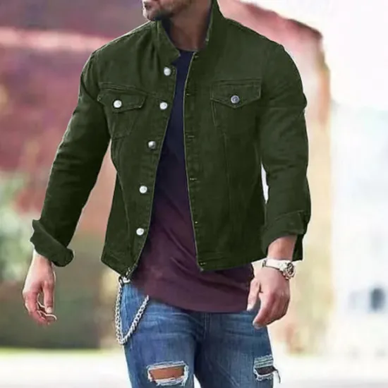 Discount OUKU Men's Lightweight Jacket Trucker Jacket Summer Jacket Shirt Jacket Vacation Daily Pocket Spring & Fall Plain Fashion Classic Lapel Regular Black White Red Navy Blue Blue Jacket