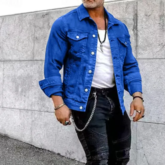 Discount OUKU Men's Lightweight Jacket Trucker Jacket Summer Jacket Shirt Jacket Vacation Daily Pocket Spring & Fall Plain Fashion Classic Lapel Regular Black White Red Navy Blue Blue Jacket