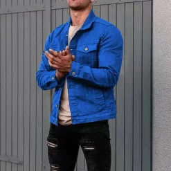 Discount OUKU Men's Lightweight Jacket Trucker Jacket Summer Jacket Shirt Jacket Vacation Daily Pocket Spring & Fall Plain Fashion Classic Lapel Regular Black White Red Navy Blue Blue Jacket