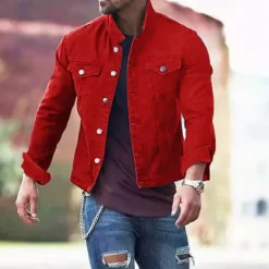 Discount OUKU Men's Lightweight Jacket Trucker Jacket Summer Jacket Shirt Jacket Vacation Daily Pocket Spring & Fall Plain Fashion Classic Lapel Regular Black White Red Navy Blue Blue Jacket