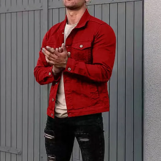 Discount OUKU Men's Lightweight Jacket Trucker Jacket Summer Jacket Shirt Jacket Vacation Daily Pocket Spring & Fall Plain Fashion Classic Lapel Regular Black White Red Navy Blue Blue Jacket