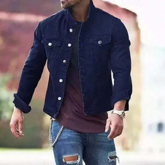 Discount OUKU Men's Lightweight Jacket Trucker Jacket Summer Jacket Shirt Jacket Vacation Daily Pocket Spring & Fall Plain Fashion Classic Lapel Regular Black White Red Navy Blue Blue Jacket