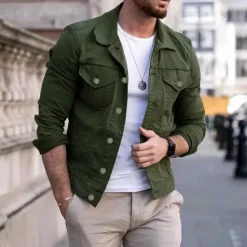 Discount OUKU Men's Lightweight Jacket Trucker Jacket Summer Jacket Shirt Jacket Vacation Daily Pocket Spring & Fall Plain Fashion Classic Lapel Regular Black White Red Navy Blue Blue Jacket