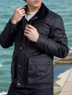 Best OUKU Men's Lightweight Jacket Trucker Jacket Casual Jacket Daily Vacation Thermal Warm Pocket Spring & Fall Plain Fashion Classic Stand Collar Regular Black Navy Blue Jacket