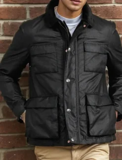 Best OUKU Men's Lightweight Jacket Trucker Jacket Casual Jacket Daily Vacation Thermal Warm Pocket Spring & Fall Plain Fashion Classic Stand Collar Regular Black Navy Blue Jacket