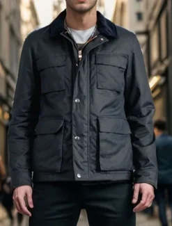 Best OUKU Men's Lightweight Jacket Trucker Jacket Casual Jacket Daily Vacation Thermal Warm Pocket Spring & Fall Plain Fashion Classic Stand Collar Regular Black Navy Blue Jacket