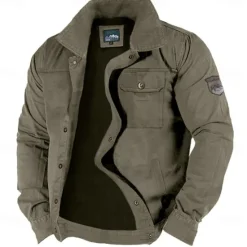 Best OUKU Men's Lightweight Jacket Trucker Jacket Utility Jacket Cargo Jacket Outdoor Vacation Wearproof Multiple Pockets Spring & Fall Plain Fashion Classic Lapel Regular Khaki Army Green Dark Blue Jacket