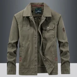 Best OUKU Men's Lightweight Jacket Trucker Jacket Utility Jacket Cargo Jacket Outdoor Vacation Wearproof Multiple Pockets Spring & Fall Plain Fashion Classic Lapel Regular Khaki Army Green Dark Blue Jacket