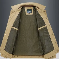 Best OUKU Men's Lightweight Jacket Trucker Jacket Utility Jacket Cargo Jacket Outdoor Vacation Wearproof Multiple Pockets Spring & Fall Plain Fashion Classic Lapel Regular Khaki Army Green Dark Blue Jacket