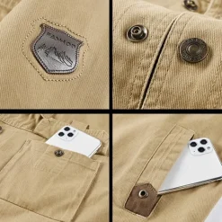 Best OUKU Men's Lightweight Jacket Trucker Jacket Utility Jacket Cargo Jacket Outdoor Vacation Wearproof Multiple Pockets Spring & Fall Plain Fashion Classic Lapel Regular Khaki Army Green Dark Blue Jacket