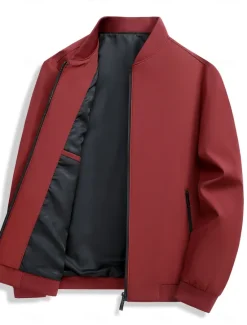 Outlet OUKU Men's Lightweight Jacket Training Outdoor Windproof Zip Up Pocket Spring Fall Solid Color Elegant Vacation Standing Collar Black Dark Red Navy Blue Khaki Jacket