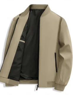 Outlet OUKU Men's Lightweight Jacket Training Outdoor Windproof Zip Up Pocket Spring Fall Solid Color Elegant Vacation Standing Collar Black Dark Red Navy Blue Khaki Jacket