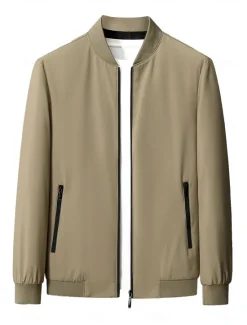 Outlet OUKU Men's Lightweight Jacket Training Outdoor Windproof Zip Up Pocket Spring Fall Solid Color Elegant Vacation Standing Collar Black Dark Red Navy Blue Khaki Jacket