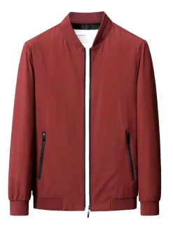 Outlet OUKU Men's Lightweight Jacket Training Outdoor Windproof Zip Up Pocket Spring Fall Solid Color Elegant Vacation Standing Collar Black Dark Red Navy Blue Khaki Jacket