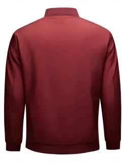 Outlet OUKU Men's Lightweight Jacket Training Outdoor Windproof Zip Up Pocket Spring Fall Solid Color Elegant Vacation Standing Collar Black Dark Red Navy Blue Khaki Jacket