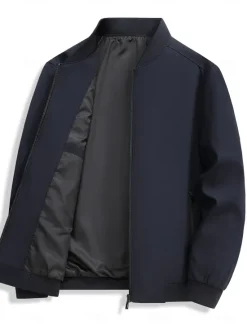 Outlet OUKU Men's Lightweight Jacket Training Outdoor Windproof Zip Up Pocket Spring Fall Solid Color Elegant Vacation Standing Collar Black Dark Red Navy Blue Khaki Jacket