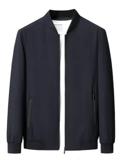 Outlet OUKU Men's Lightweight Jacket Training Outdoor Windproof Zip Up Pocket Spring Fall Solid Color Elegant Vacation Standing Collar Black Dark Red Navy Blue Khaki Jacket