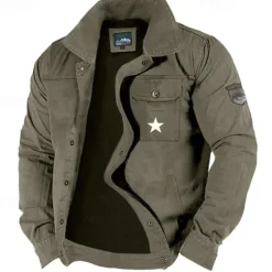 Hot OUKU Men's Lightweight Jacket Utility Jacket Cargo Jacket Outdoor Daily Wearproof Multiple Pockets Spring & Fall Star Fashion Classic Lapel Regular Khaki Army Green Dark Blue Jacket