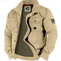 Hot OUKU Men's Lightweight Jacket Utility Jacket Cargo Jacket Outdoor Daily Wearproof Multiple Pockets Spring & Fall Star Fashion Classic Lapel Regular Khaki Army Green Dark Blue Jacket