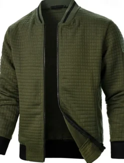 Clearance OUKU Men's Lightweight Jacket Waffle Jacket Summer Jacket Transition Jacket Vacation Daily Pocket Spring & Fall Plain Fashion Classic Standing Collar Regular Black White Wine Navy Blue Khaki Jacket