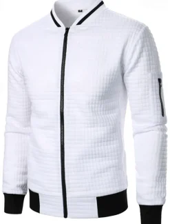Clearance OUKU Men's Lightweight Jacket Waffle Jacket Summer Jacket Transition Jacket Vacation Daily Pocket Spring & Fall Plain Fashion Classic Standing Collar Regular Black White Wine Navy Blue Khaki Jacket