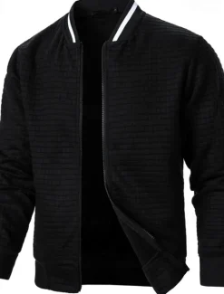 Clearance OUKU Men's Lightweight Jacket Waffle Jacket Summer Jacket Transition Jacket Vacation Daily Pocket Spring & Fall Plain Fashion Classic Standing Collar Regular Black White Wine Navy Blue Khaki Jacket