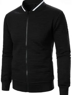 Clearance OUKU Men's Lightweight Jacket Waffle Jacket Summer Jacket Transition Jacket Vacation Daily Pocket Spring & Fall Plain Fashion Classic Standing Collar Regular Black White Wine Navy Blue Khaki Jacket