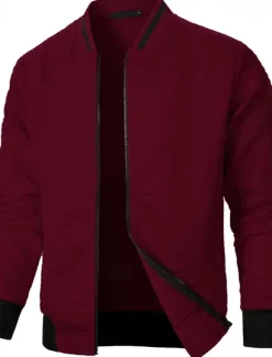 Clearance OUKU Men's Lightweight Jacket Waffle Jacket Summer Jacket Transition Jacket Vacation Daily Pocket Spring & Fall Plain Fashion Classic Standing Collar Regular Black White Wine Navy Blue Khaki Jacket