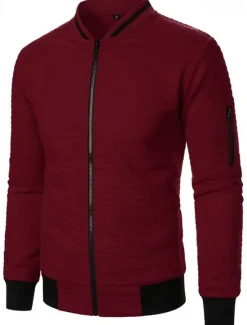 Clearance OUKU Men's Lightweight Jacket Waffle Jacket Summer Jacket Transition Jacket Vacation Daily Pocket Spring & Fall Plain Fashion Classic Standing Collar Regular Black White Wine Navy Blue Khaki Jacket